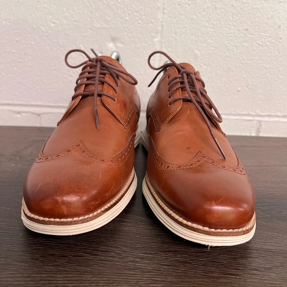 Cole Haan Grand.OS Mens 10M British Tan Leather Wingtip Oxford Shoes C26471